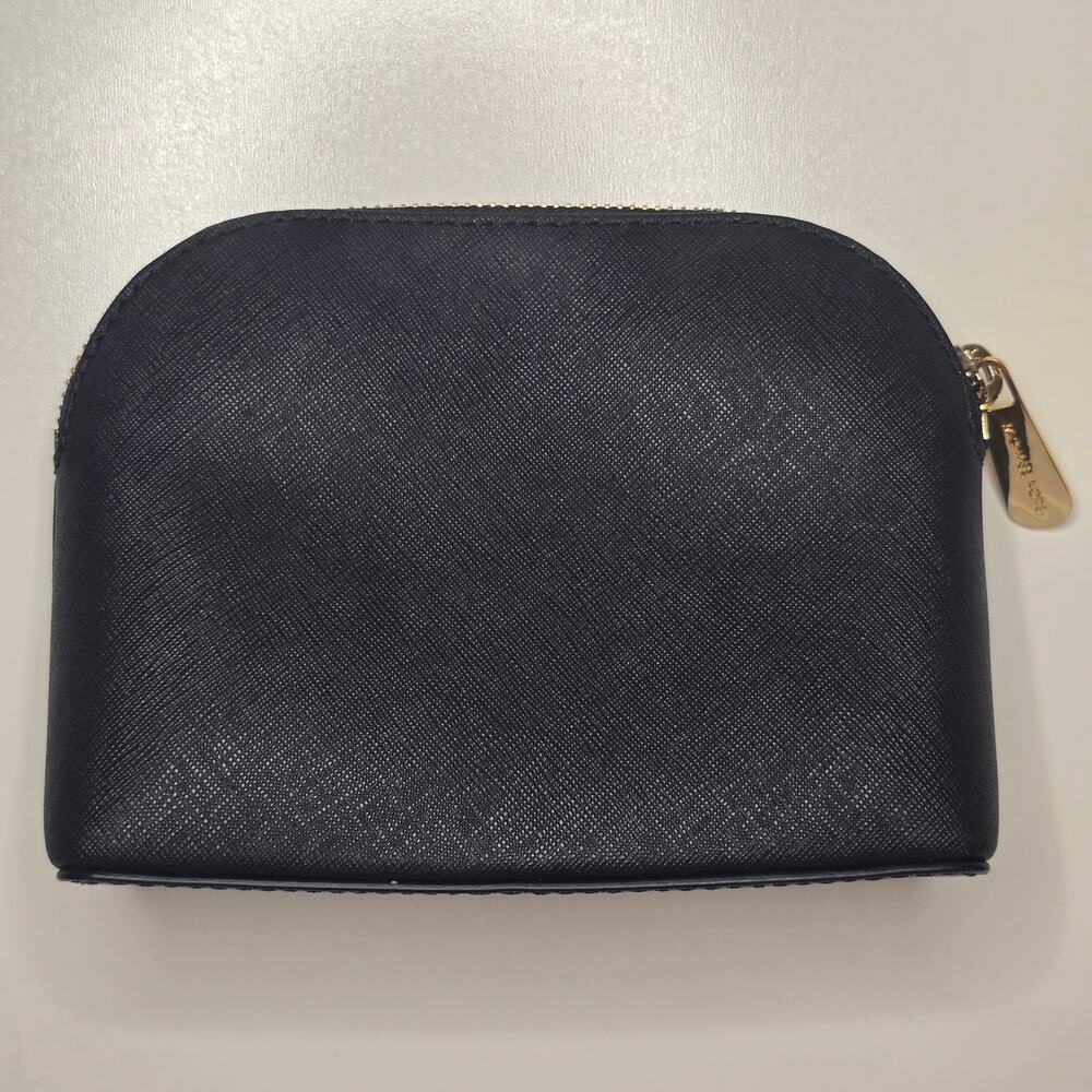 Michael Kors Cindy Black Saffiano Leather Dome Cosmetic Bag Travel Makeup Pouch - Picture 3 of 9